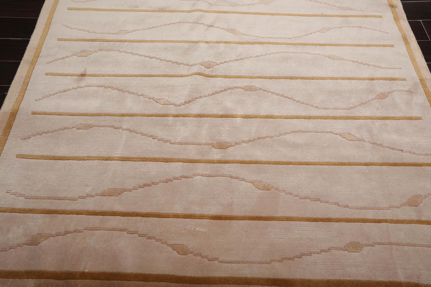 Hand Knotted 100% Wool Modern Tibetan Oriental Area Rug Beige 6'2" x 8'9"-3