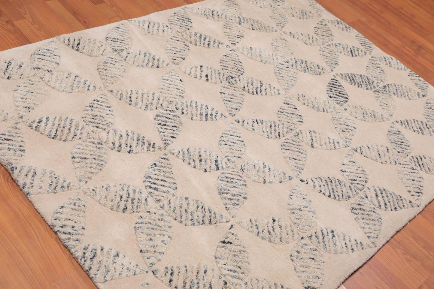 4'8" x 6'8" Handmade High Low Pile Wool Loop & Cut Area rug Contemporary Beige-1