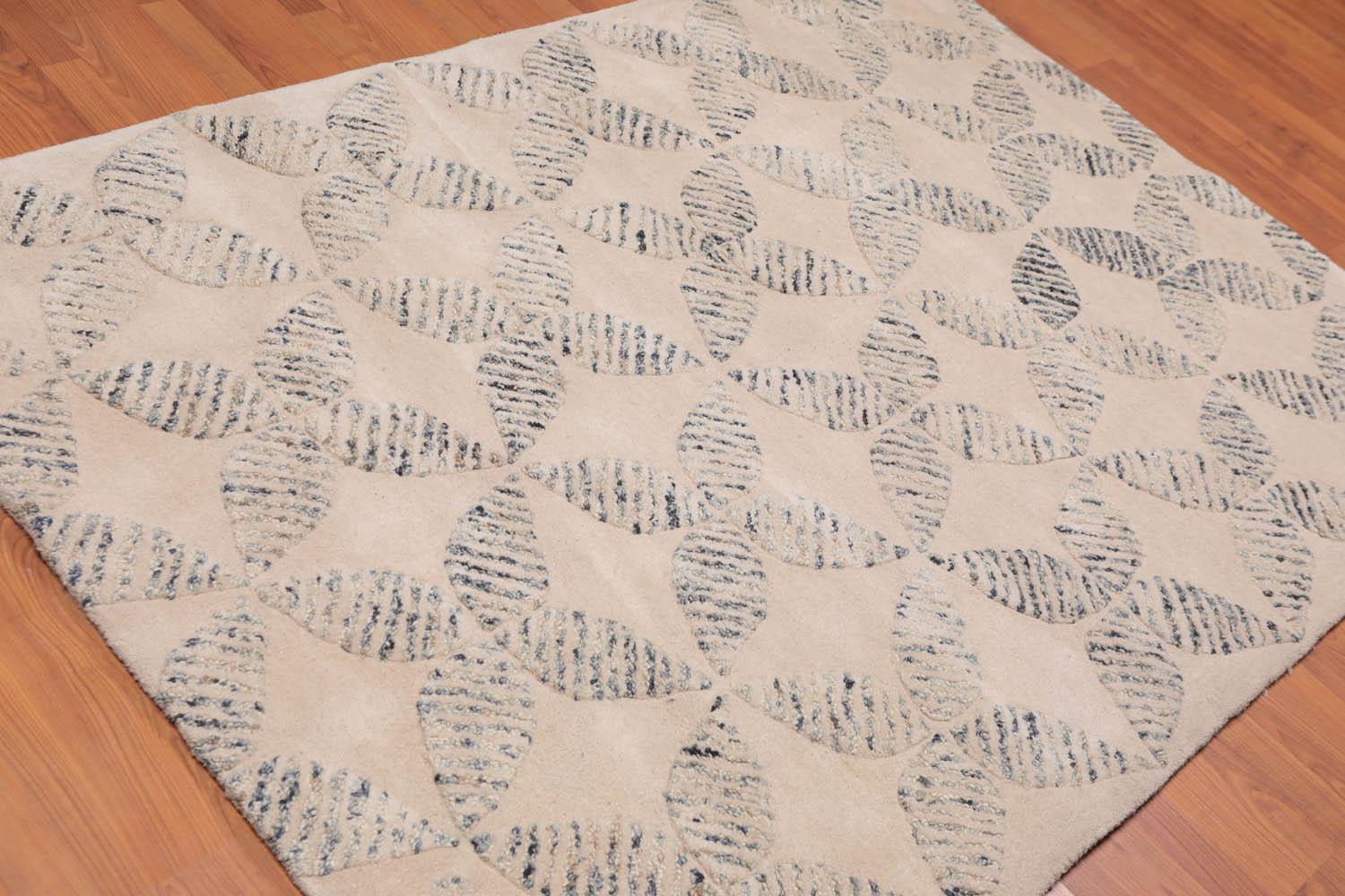 4'8" x 6'8" Handmade High Low Pile Wool Loop & Cut Area rug Contemporary Beige-1