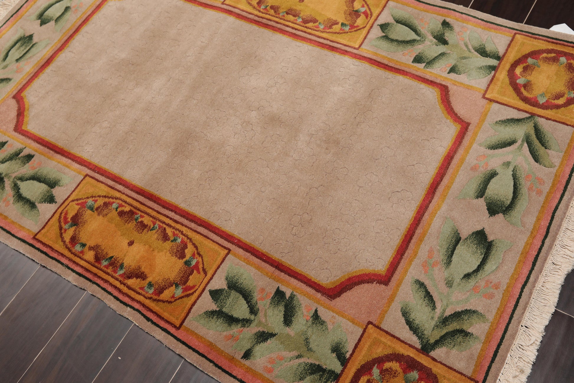 3'9" x 5'9" Hand Knotted 100% Wool Traditional Tibetan Oriental Area Rug Taupe-1