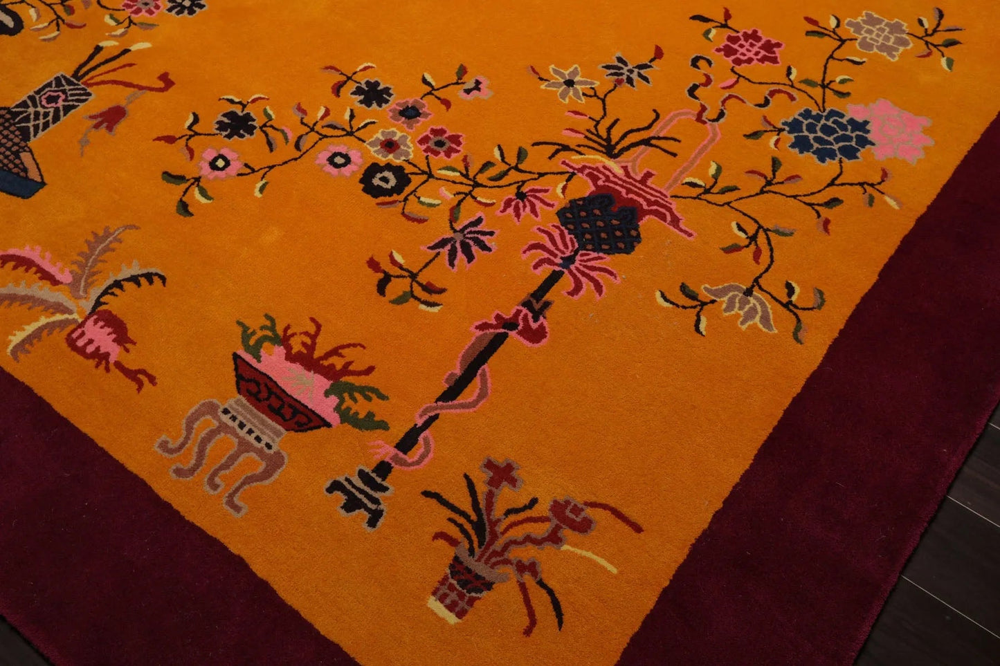 LoomBloom Multi Sizes Gold Hand Tufted Floral Chinese Art Deco New Zealand Wool Oriental Area Rug-3