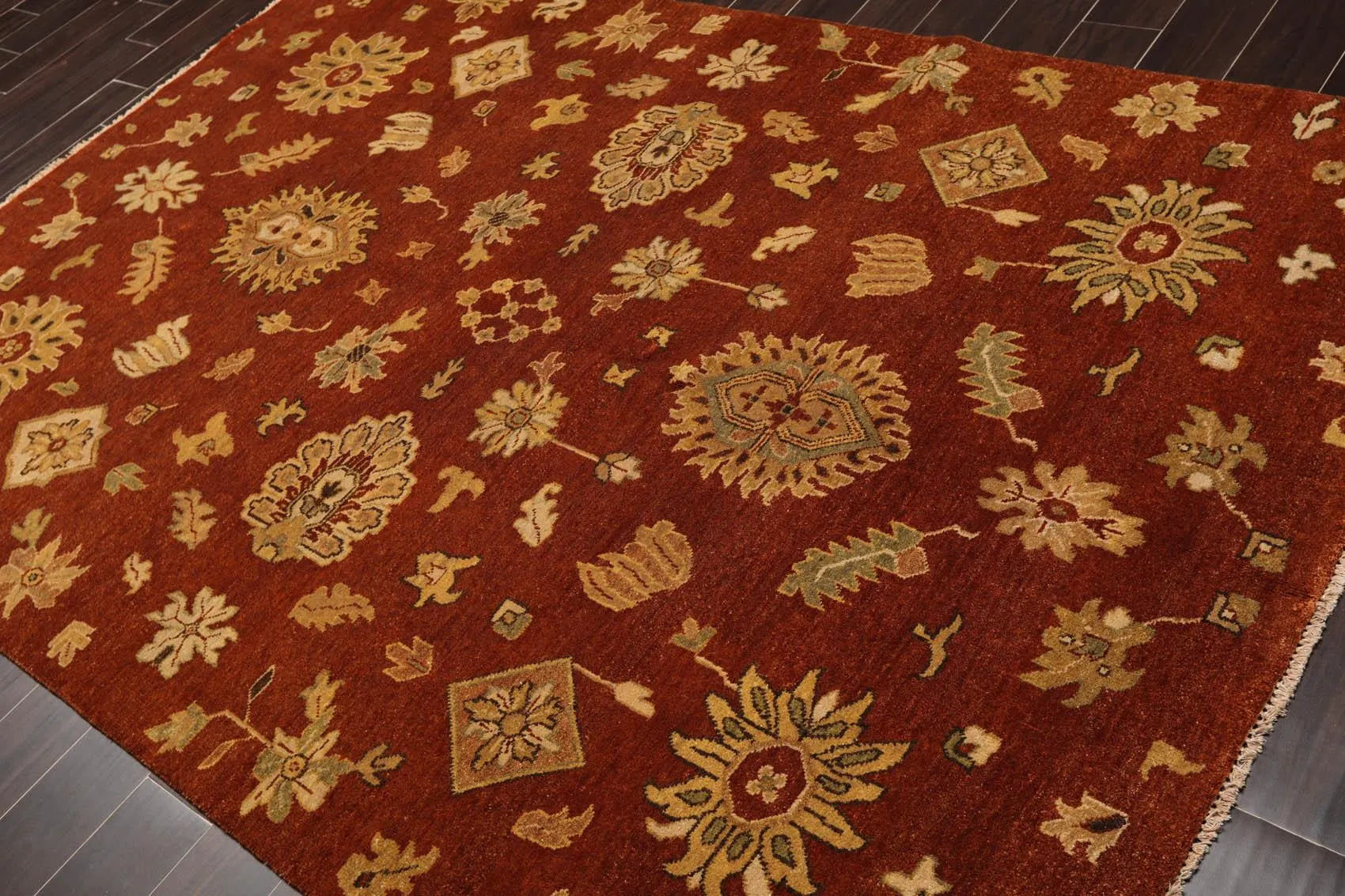 6' x 9' Hand Knotted Wool Botanical Traditional Oriental Area Rug Burnt Orange-1