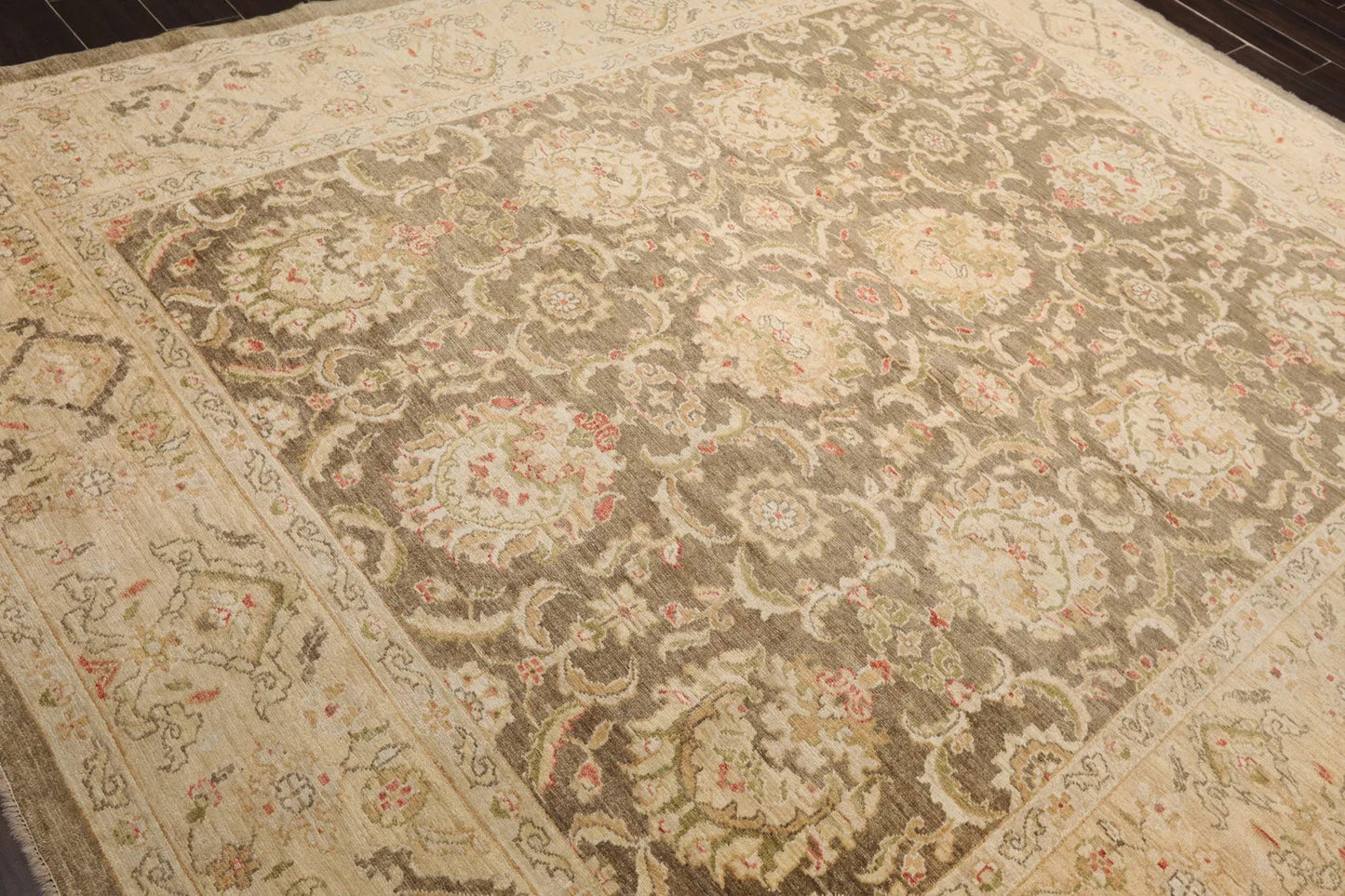 8x10 Olive Green, Beige Hand Knotted 100% Wool Peshawar Traditional Oriental Area Rug-3