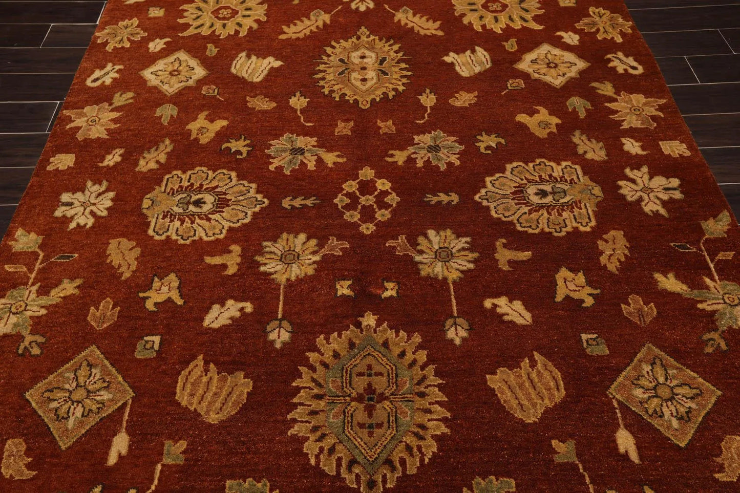 6' x 9' Hand Knotted Wool Botanical Traditional Oriental Area Rug Burnt Orange-3