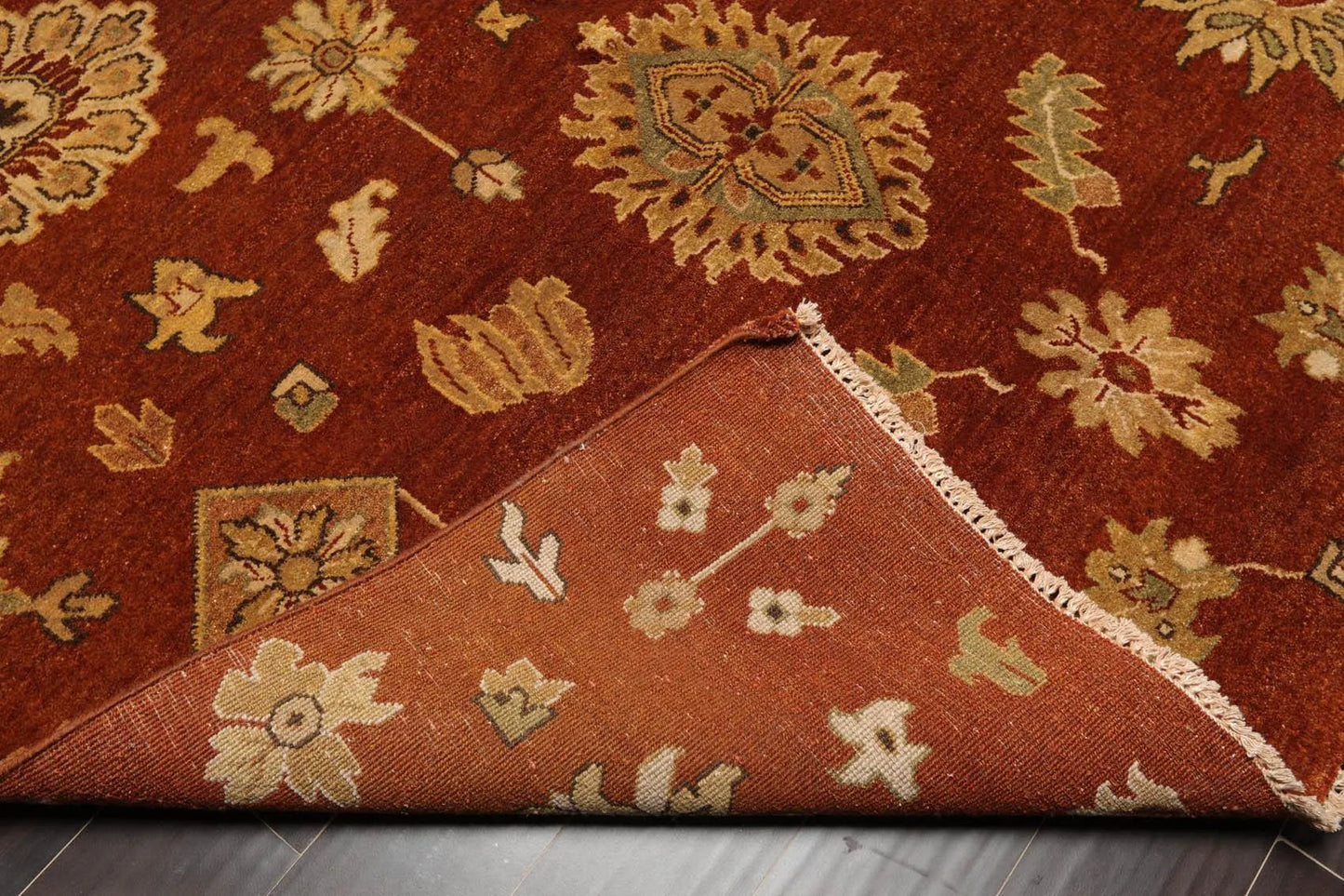 6' x 9' Hand Knotted Wool Botanical Traditional Oriental Area Rug Burnt Orange-4