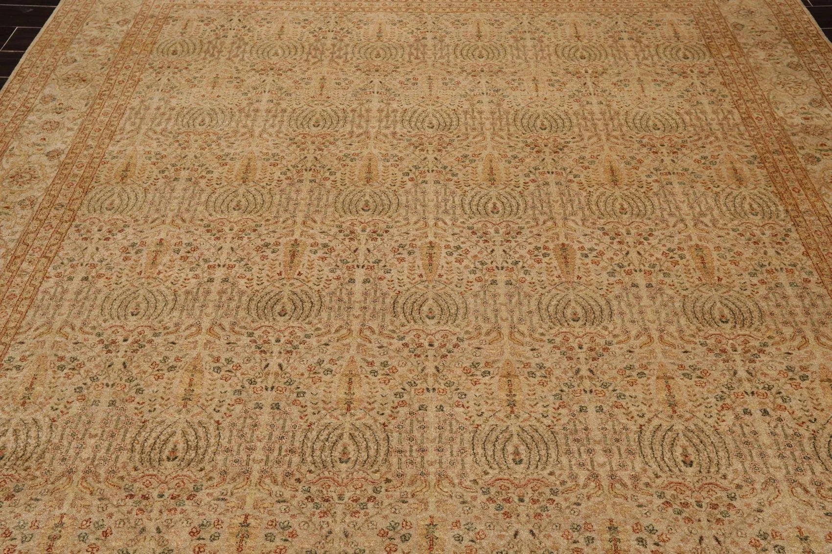 8'7'' x 11'7'' Hand Knotted 100% Wool Tree of life Oriental Area Rug Beige-4