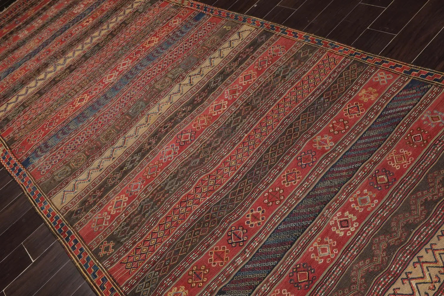Antique Turkish Suzaini Kilim Palace Runner Hand Woven Area Rug Rust 5'1”x16'3”-2