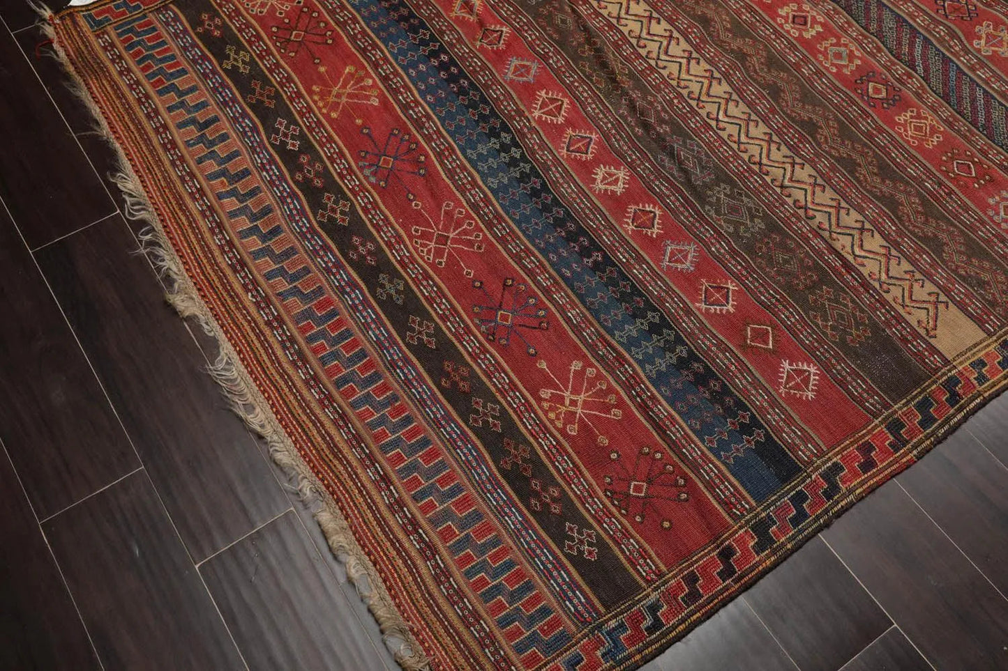 Antique Turkish Suzaini Kilim Palace Runner Hand Woven Area Rug Rust 5'1”x16'3”-3