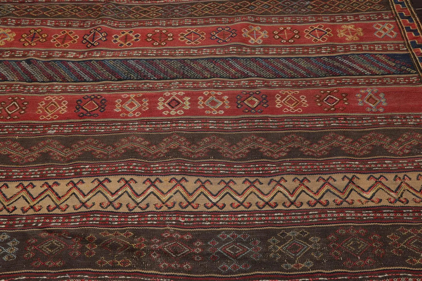 Antique Turkish Suzaini Kilim Palace Runner Hand Woven Area Rug Rust 5'1”x16'3”-4