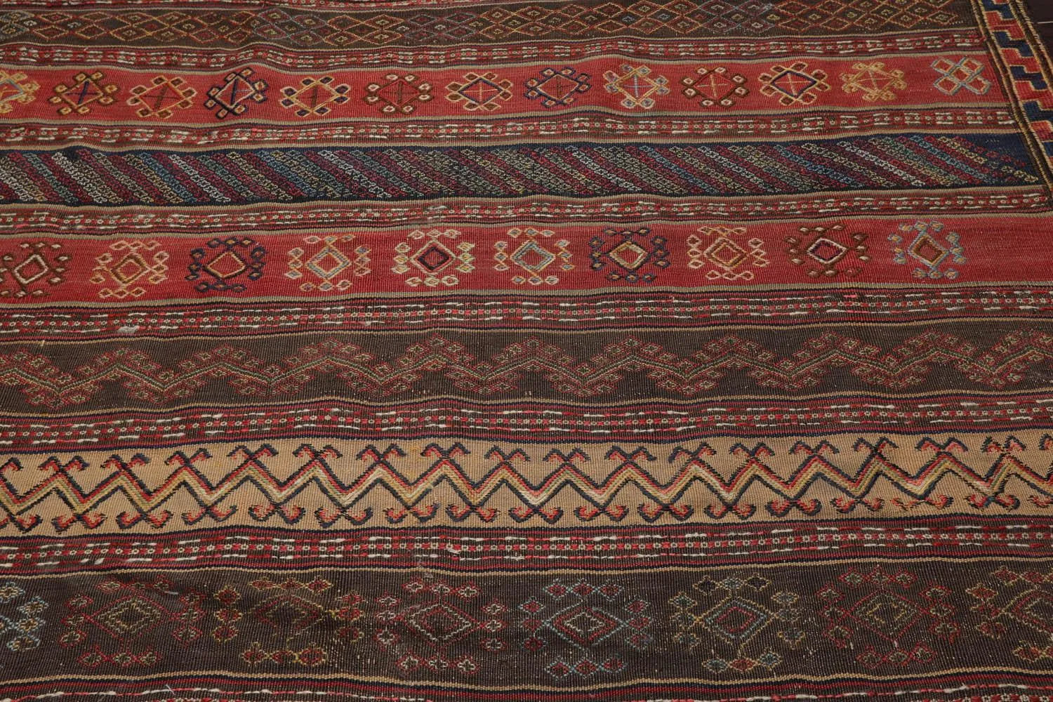 Antique Turkish Suzaini Kilim Palace Runner Hand Woven Area Rug Rust 5'1”x16'3”-4