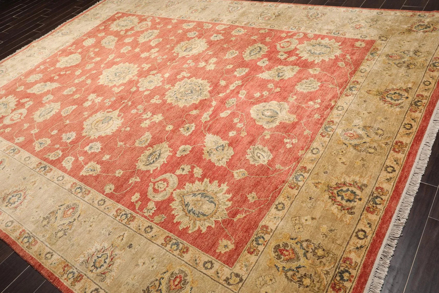 9'1'' x 12' Hand Knotted Wool Vegetable dyes Peshawar Oriental Area Rug Coral-2