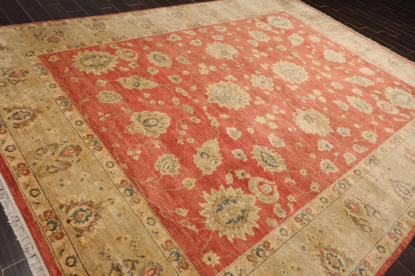 9'1'' x 12' Hand Knotted Wool Vegetable dyes Peshawar Oriental Area Rug Coral-3
