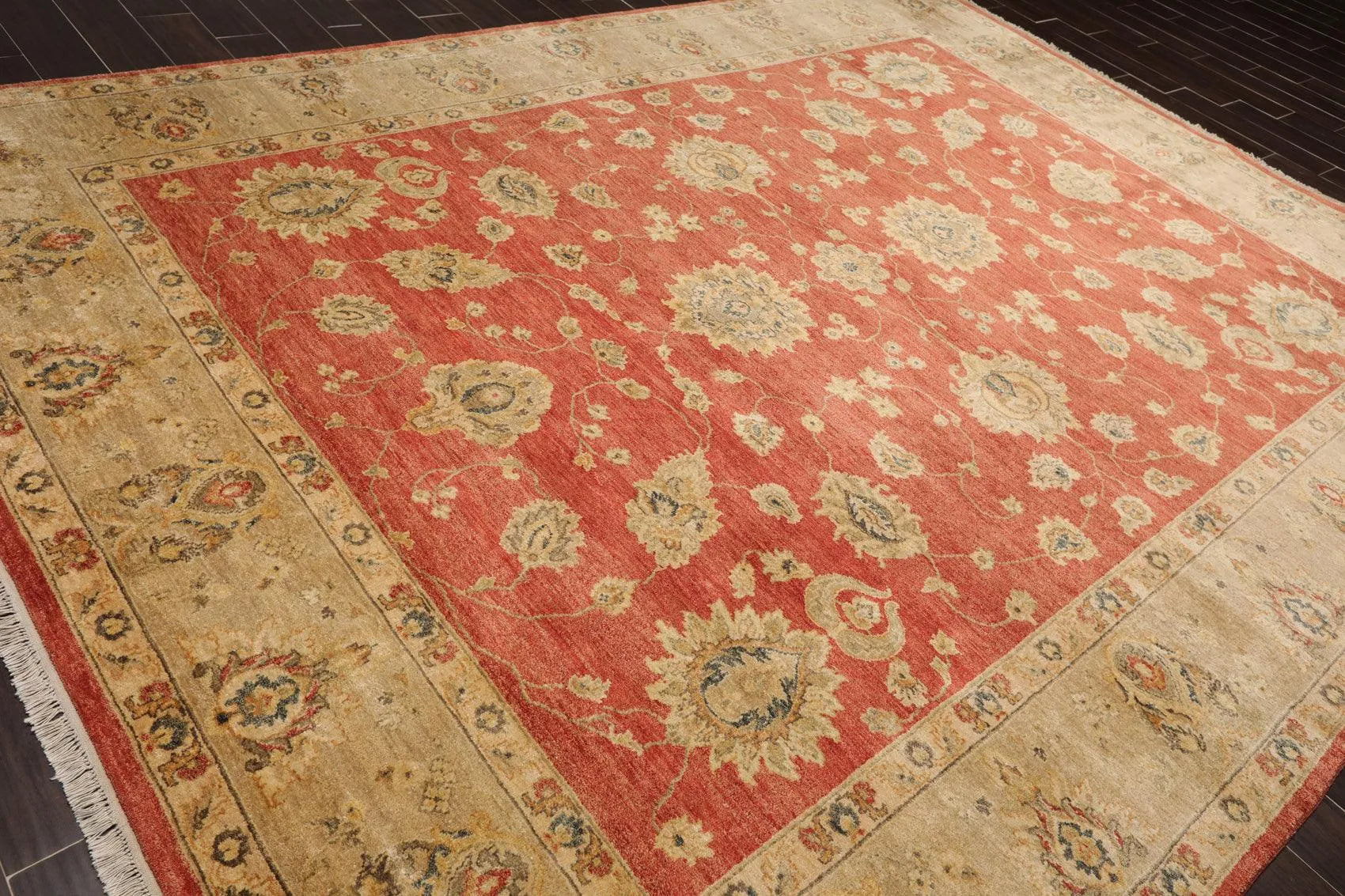 9'1'' x 12' Hand Knotted Wool Vegetable dyes Peshawar Oriental Area Rug Coral-3
