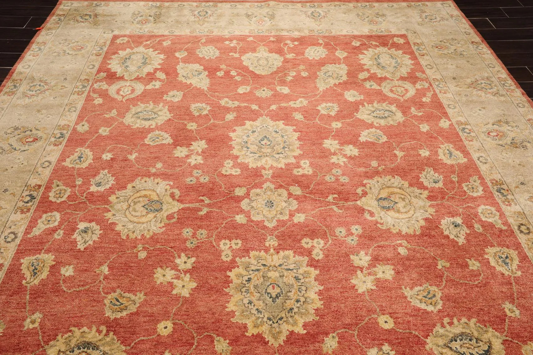 9'1'' x 12' Hand Knotted Wool Vegetable dyes Peshawar Oriental Area Rug Coral-4