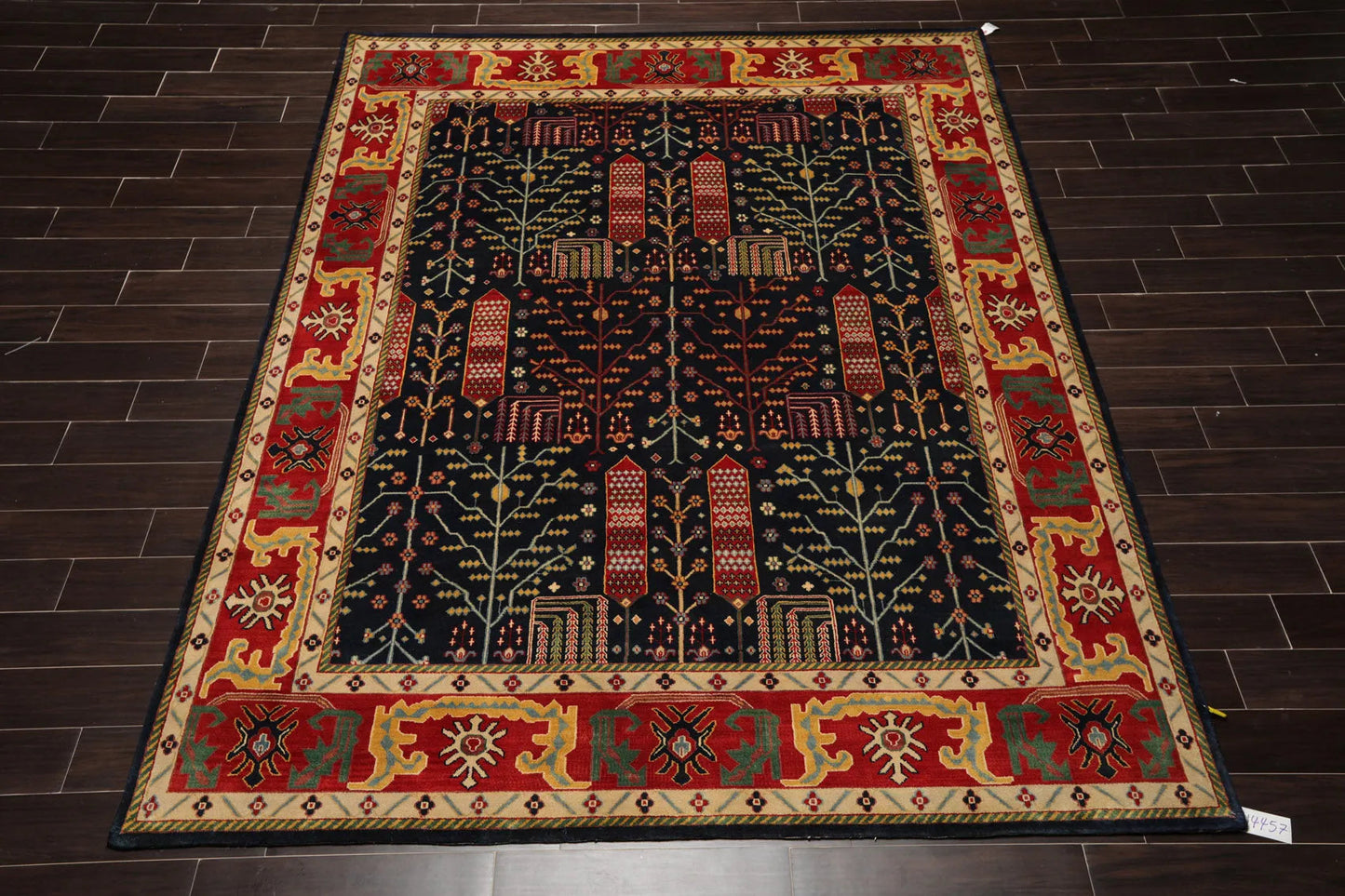 8x10 Navy, Orange Hand Knotted 100% Wool Arts and Craft Traditional Oriental Area Rug-1