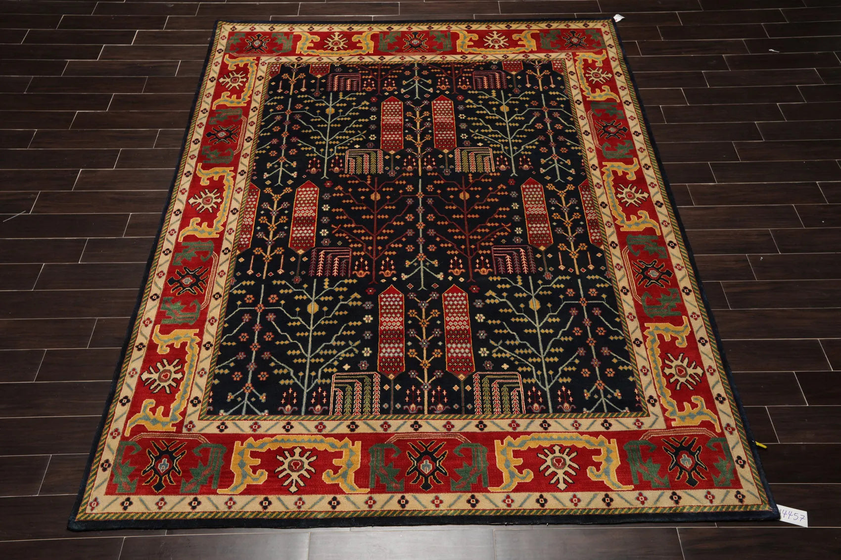 8x10 Navy, Orange Hand Knotted 100% Wool Arts and Craft Traditional Oriental Area Rug-1