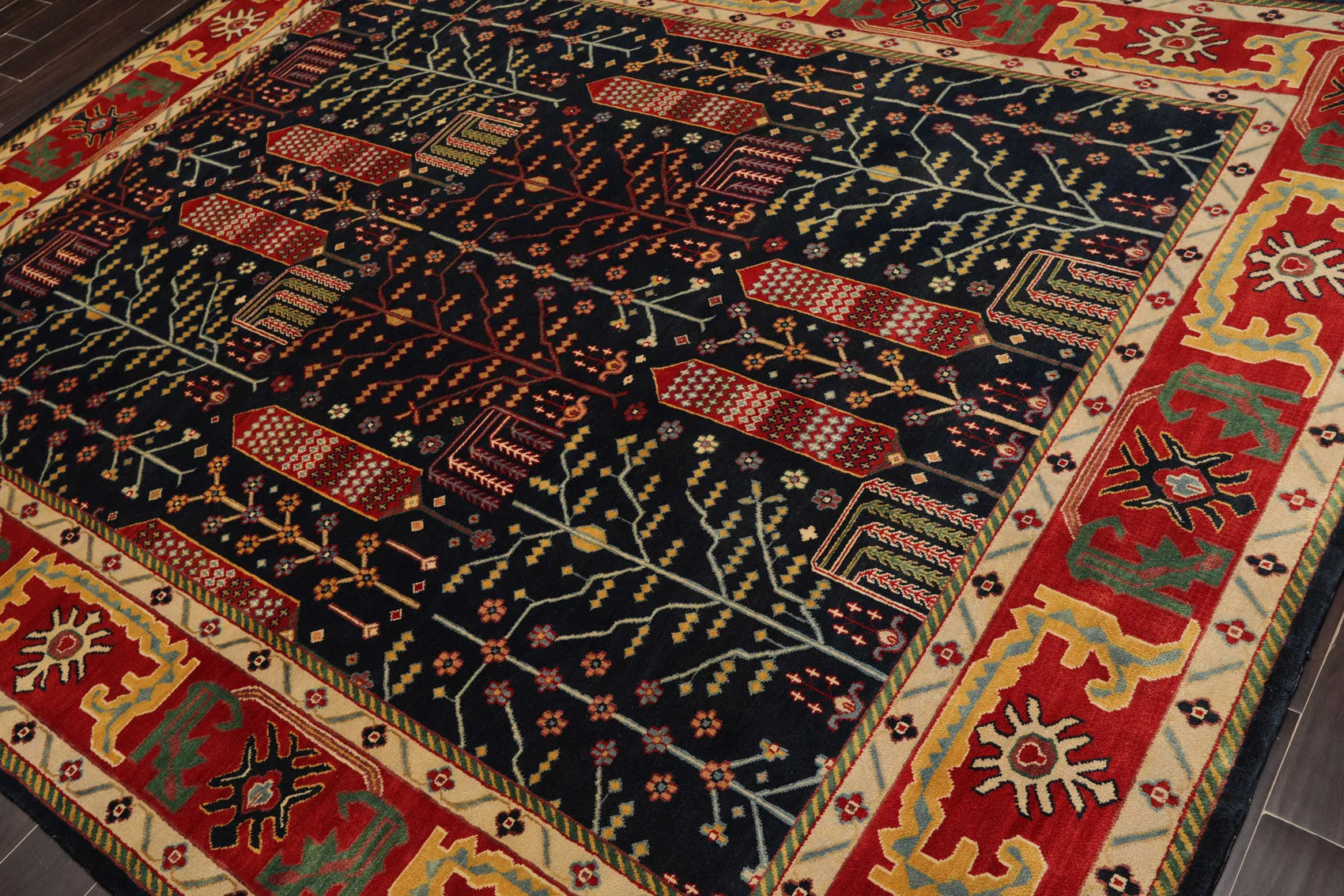 8x10 Navy, Orange Hand Knotted 100% Wool Arts and Craft Traditional Oriental Area Rug-2