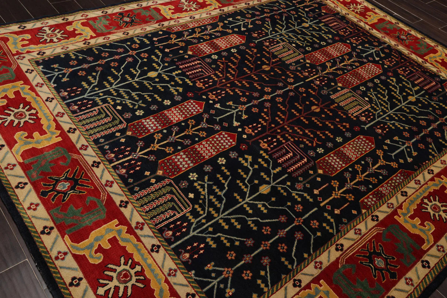 8x10 Navy, Orange Hand Knotted 100% Wool Arts and Craft Traditional Oriental Area Rug-3