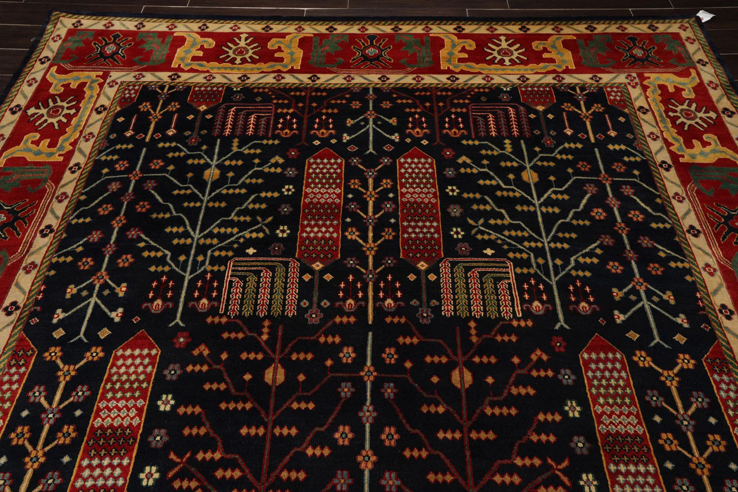 8x10 Navy, Orange Hand Knotted 100% Wool Arts and Craft Traditional Oriental Area Rug-4