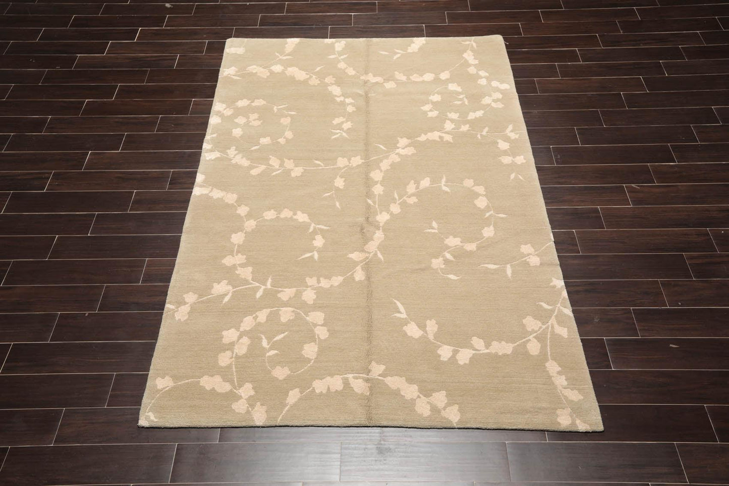 5'7"x8'6" Auth. Hand Knotted Tibetan Wool Silk Dove Cottonwood Area Rug-1