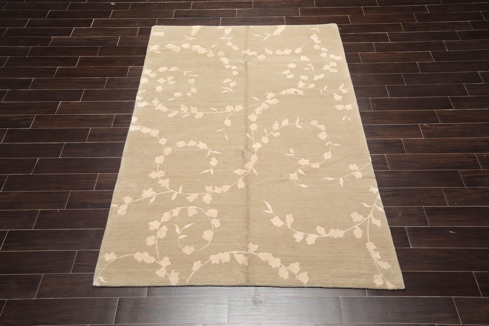 5'7"x8'6" Auth. Hand Knotted Tibetan Wool Silk Dove Cottonwood Area Rug-1