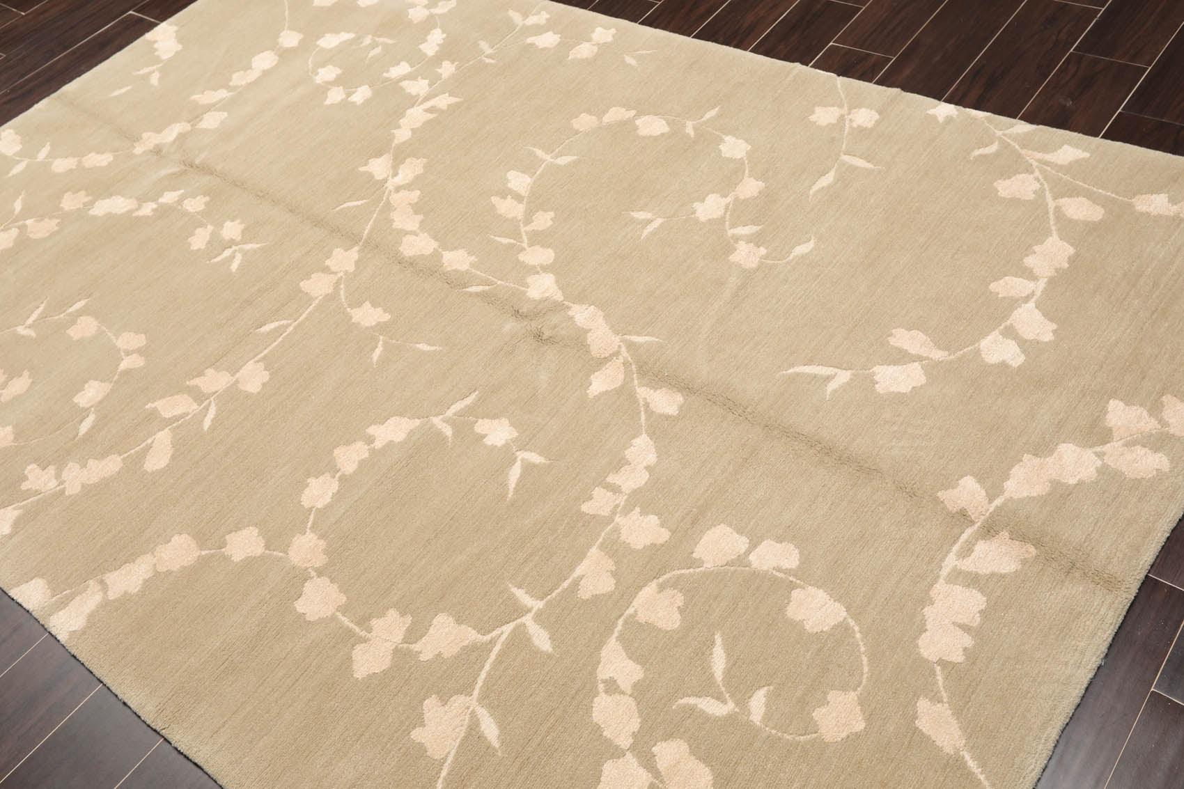 5'7"x8'6" Auth. Hand Knotted Tibetan Wool Silk Dove Cottonwood Area Rug-2
