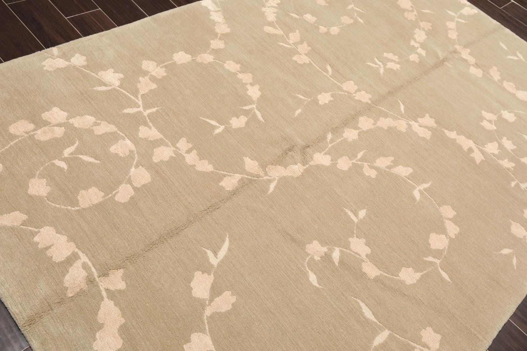 5'7"x8'6" Auth. Hand Knotted Tibetan Wool Silk Dove Cottonwood Area Rug-3