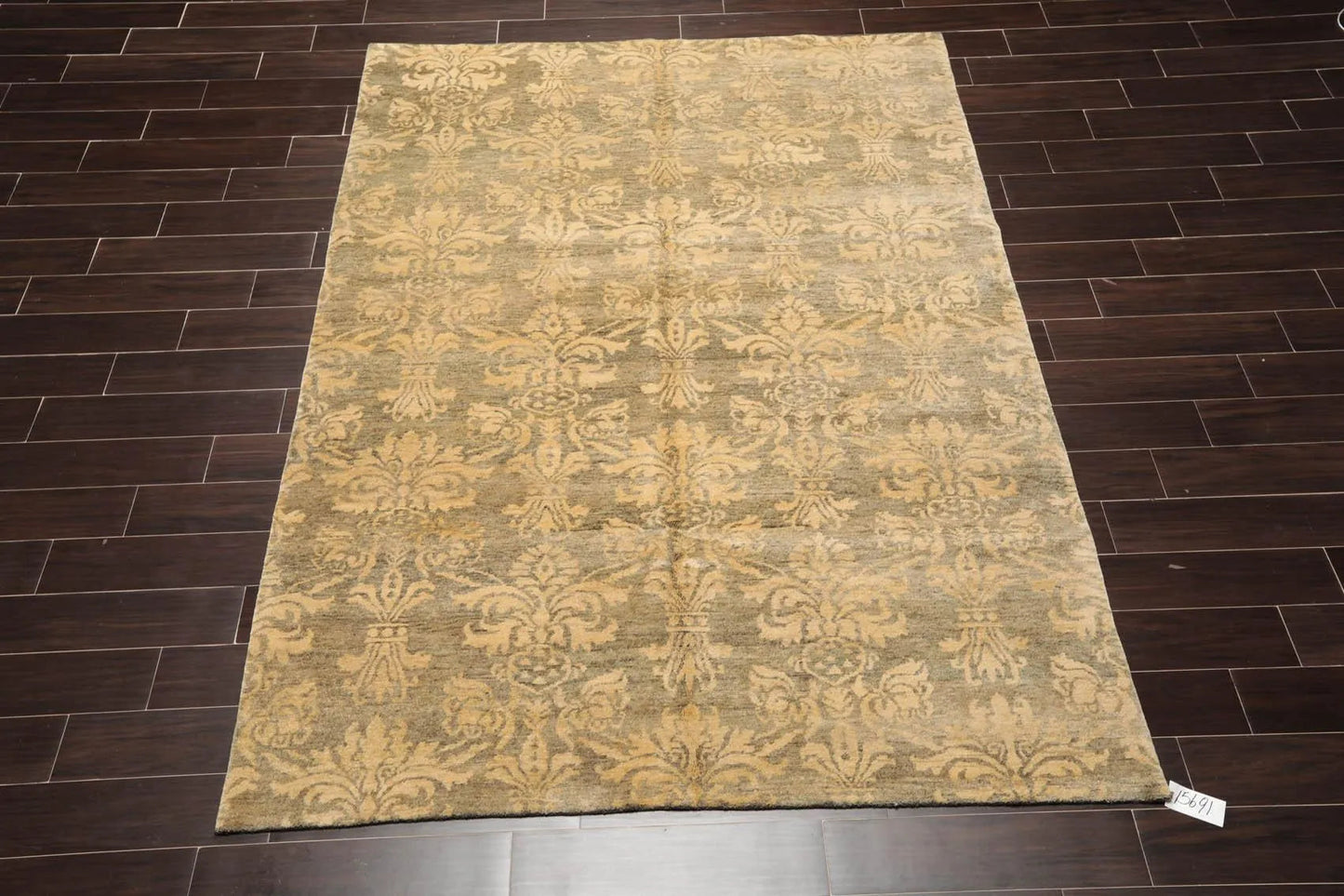 6'1'' x 8'7'' Hand Knotted 100% New Zealand Wool Damask Antique Finish Area Rug-1