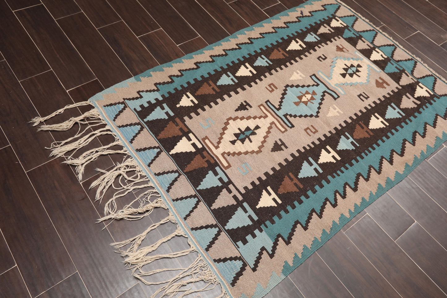 3'7" x 5'3" Wool Foundation Hand Knotted Turkish Kilim Oriental Area Rug Taupe-1
