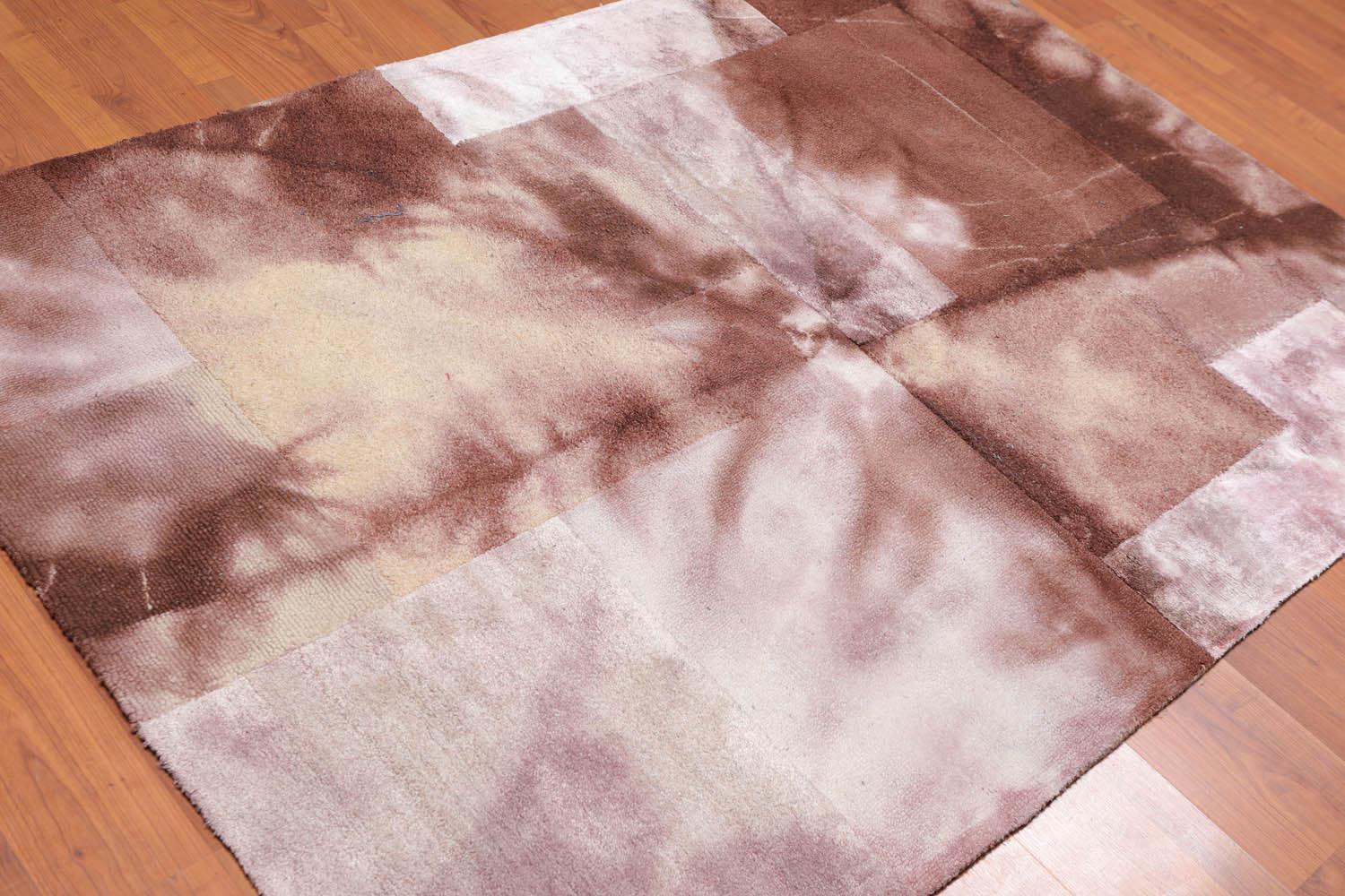 4'7" x 6'7" Handmade Wool & Bamboo Silk Cut Area Rug Contemporary Beige-1