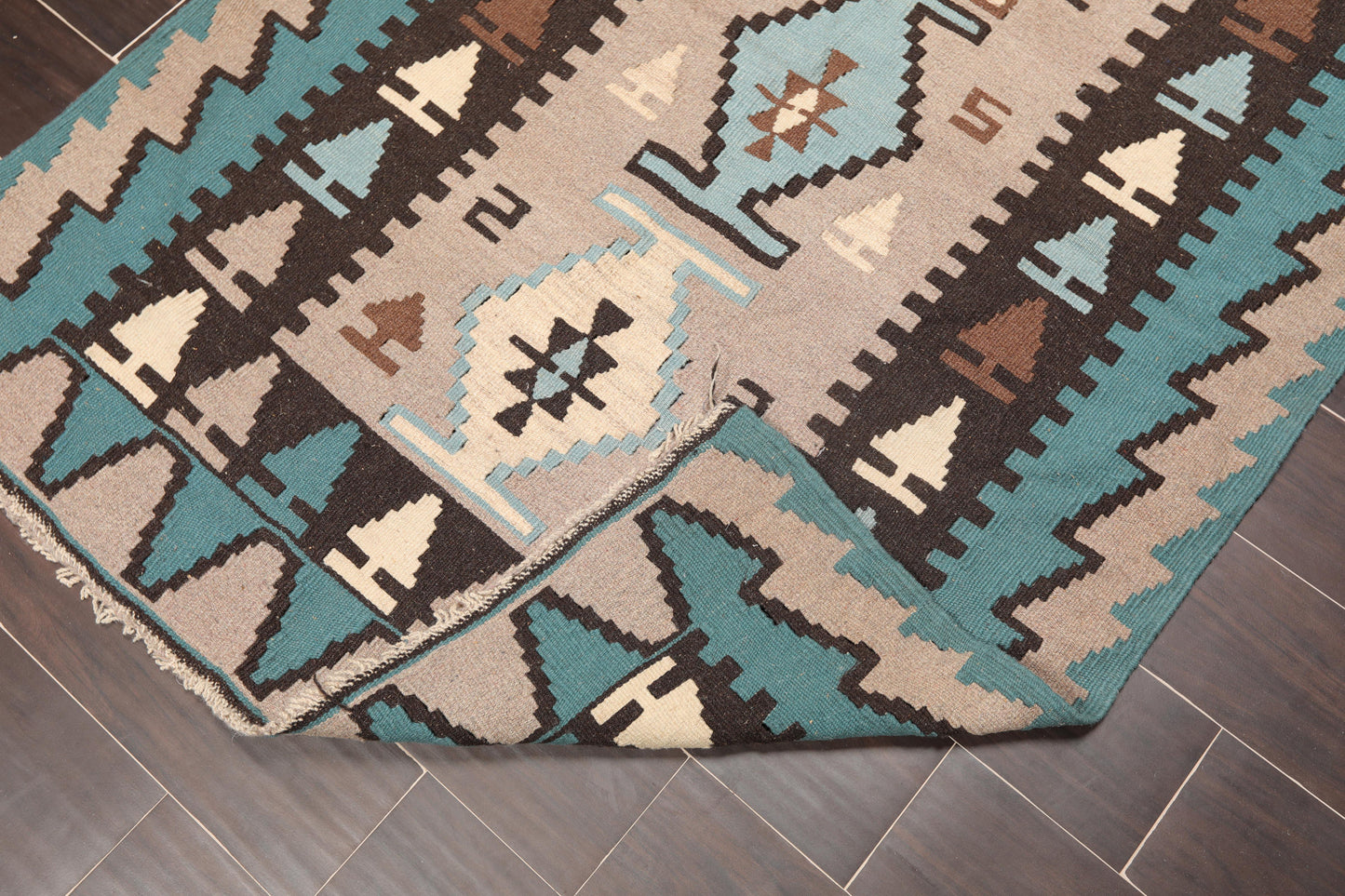 3'7" x 5'3" Wool Foundation Hand Knotted Turkish Kilim Oriental Area Rug Taupe-4