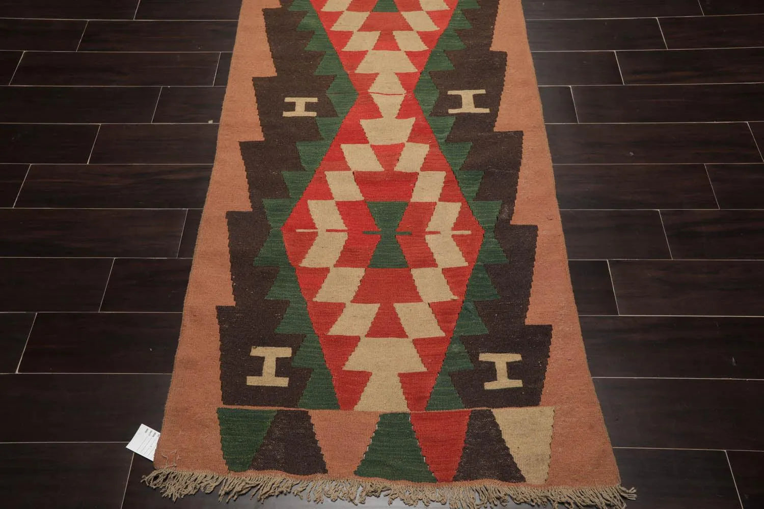 Authentic Turkish Kilim Runner Flat Weave Hand Woven Wool Area Rug Charcoal 3' x 12'6''-2