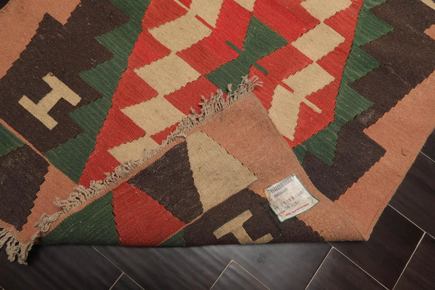 Authentic Turkish Kilim Runner Flat Weave Hand Woven Wool Area Rug Charcoal 3' x 12'6''-3