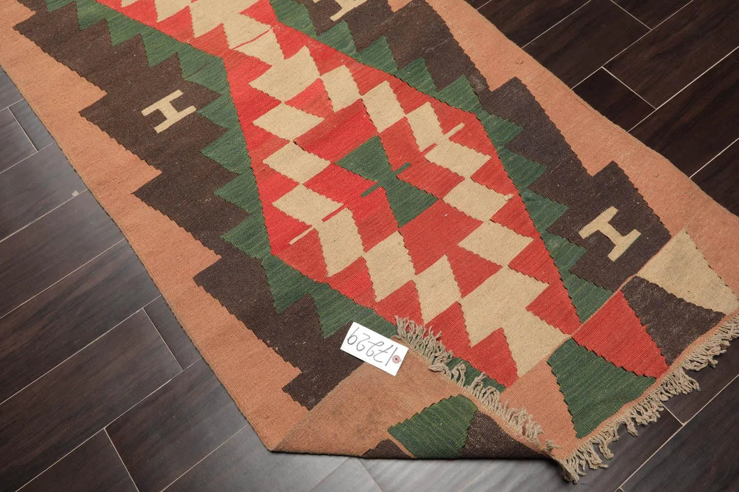 Authentic Turkish Kilim Runner Flat Weave Hand Woven Wool Area Rug Charcoal 3' x 12'6''-4