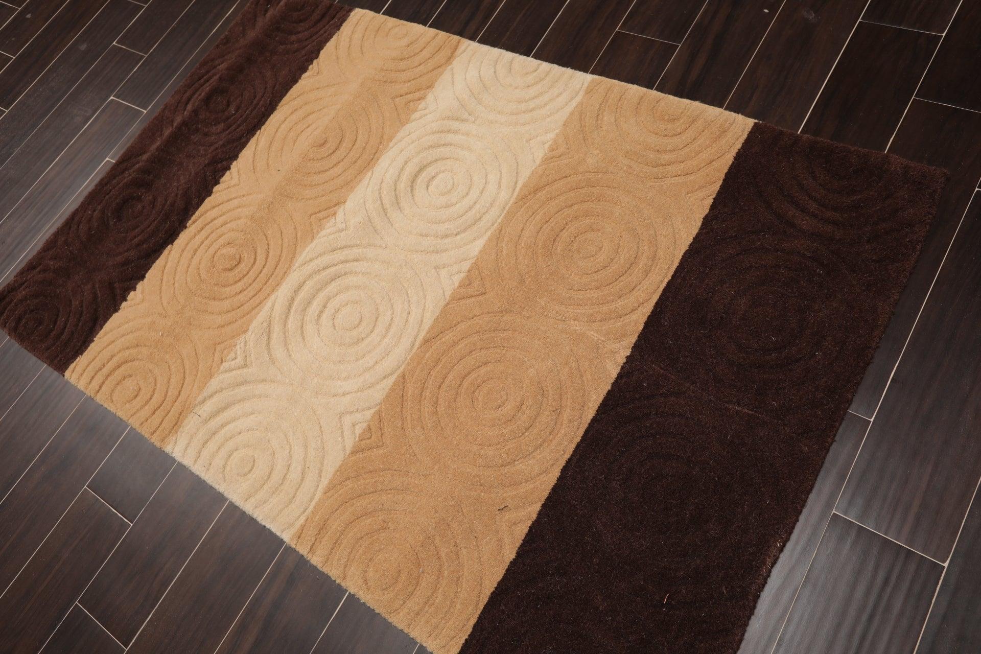 3'6" x 5'6" Handmade 100% Wool Modern Oriental Area rug Beige Brown-2