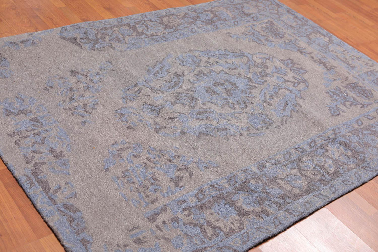 5'3" x 7'5" Handmade Erased pattern Wool Loop & Cut pile Area Rug Taupe-1