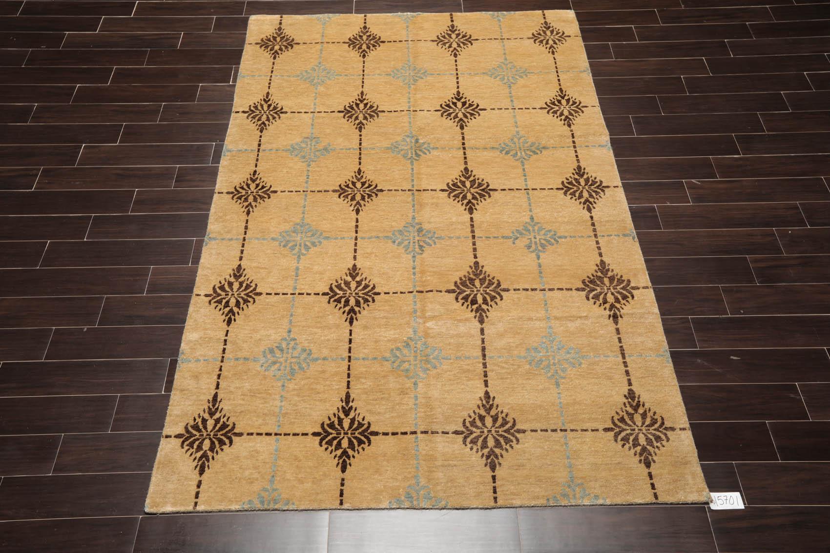 5'10" x 9'2" Hand Knotted 100% New Zealand Wool Tibetan Oriental Area Rug Tan-1