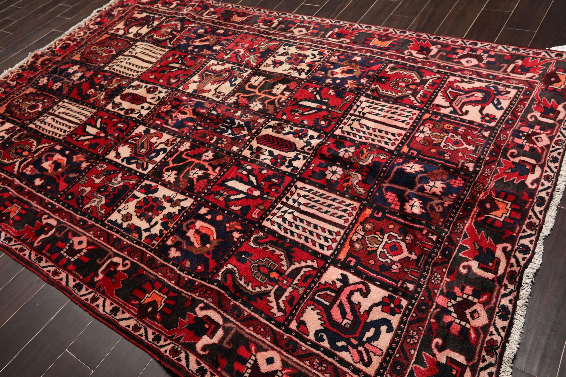 6'7" x 10' Hand Knotted Multi Panel Bhaktiari Traditional Oriental Area Rug Red-2