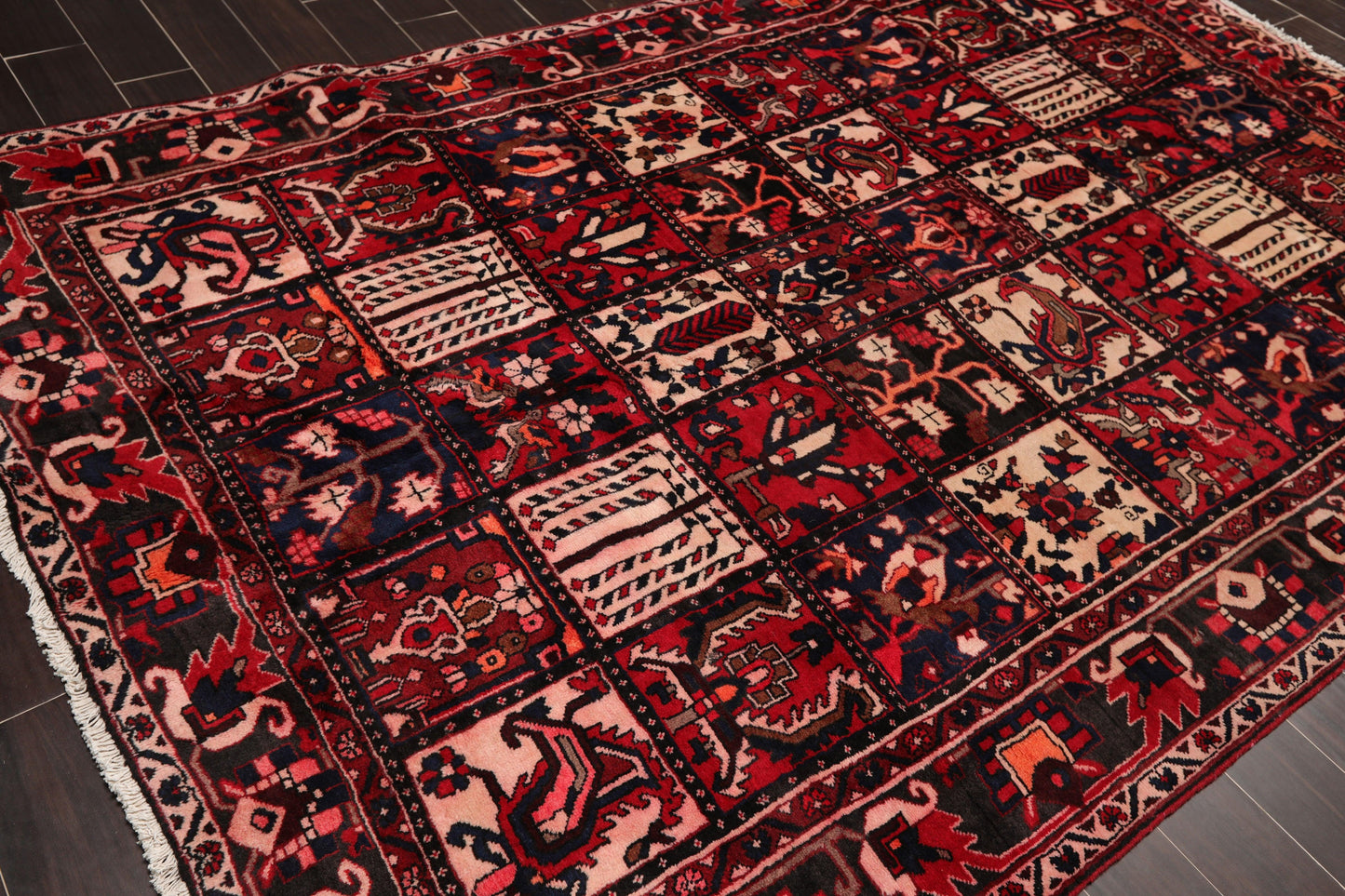 6'7" x 10' Hand Knotted Multi Panel Bhaktiari Traditional Oriental Area Rug Red-3