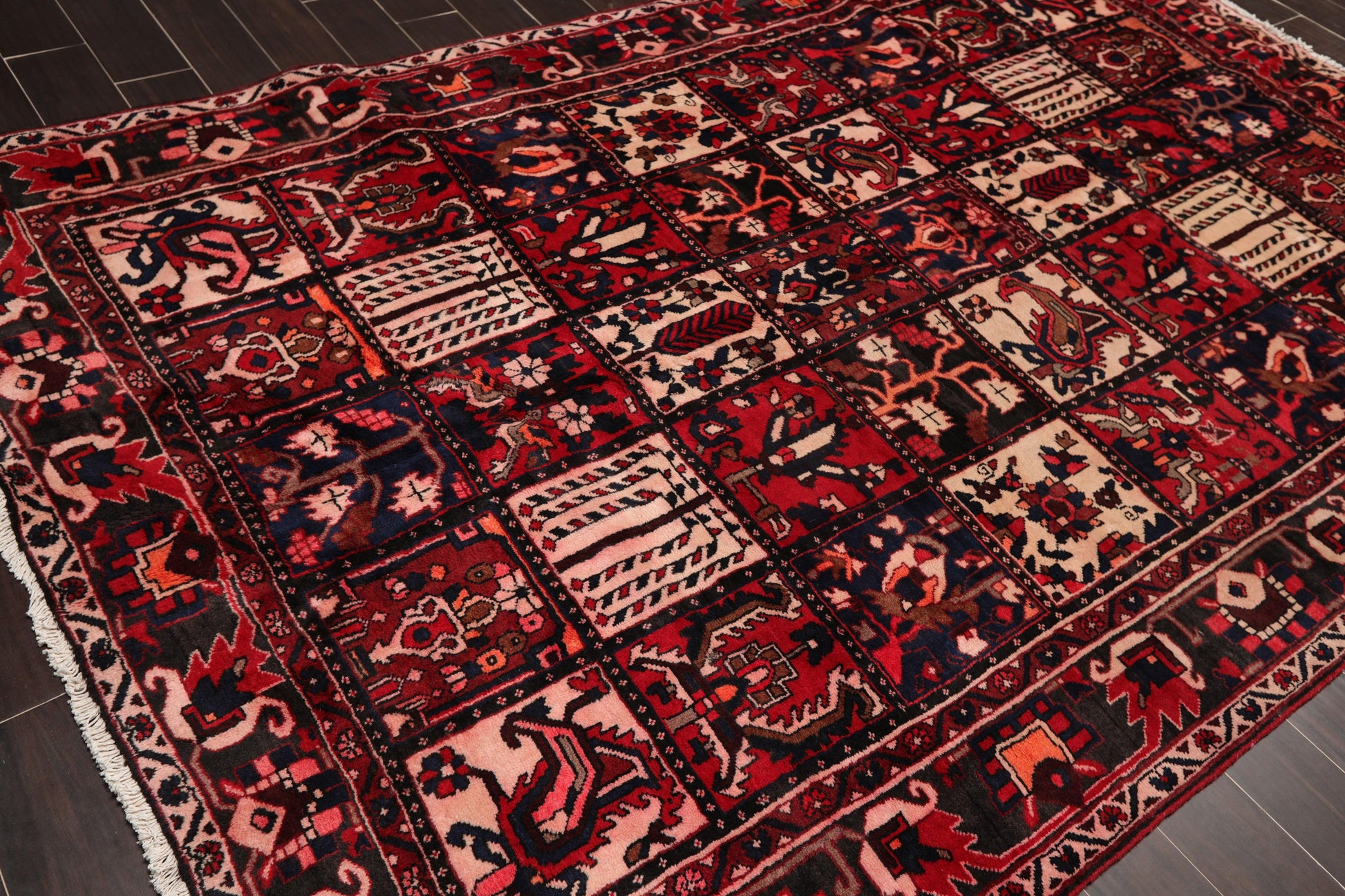 6'7" x 10' Hand Knotted Multi Panel Bhaktiari Traditional Oriental Area Rug Red-3