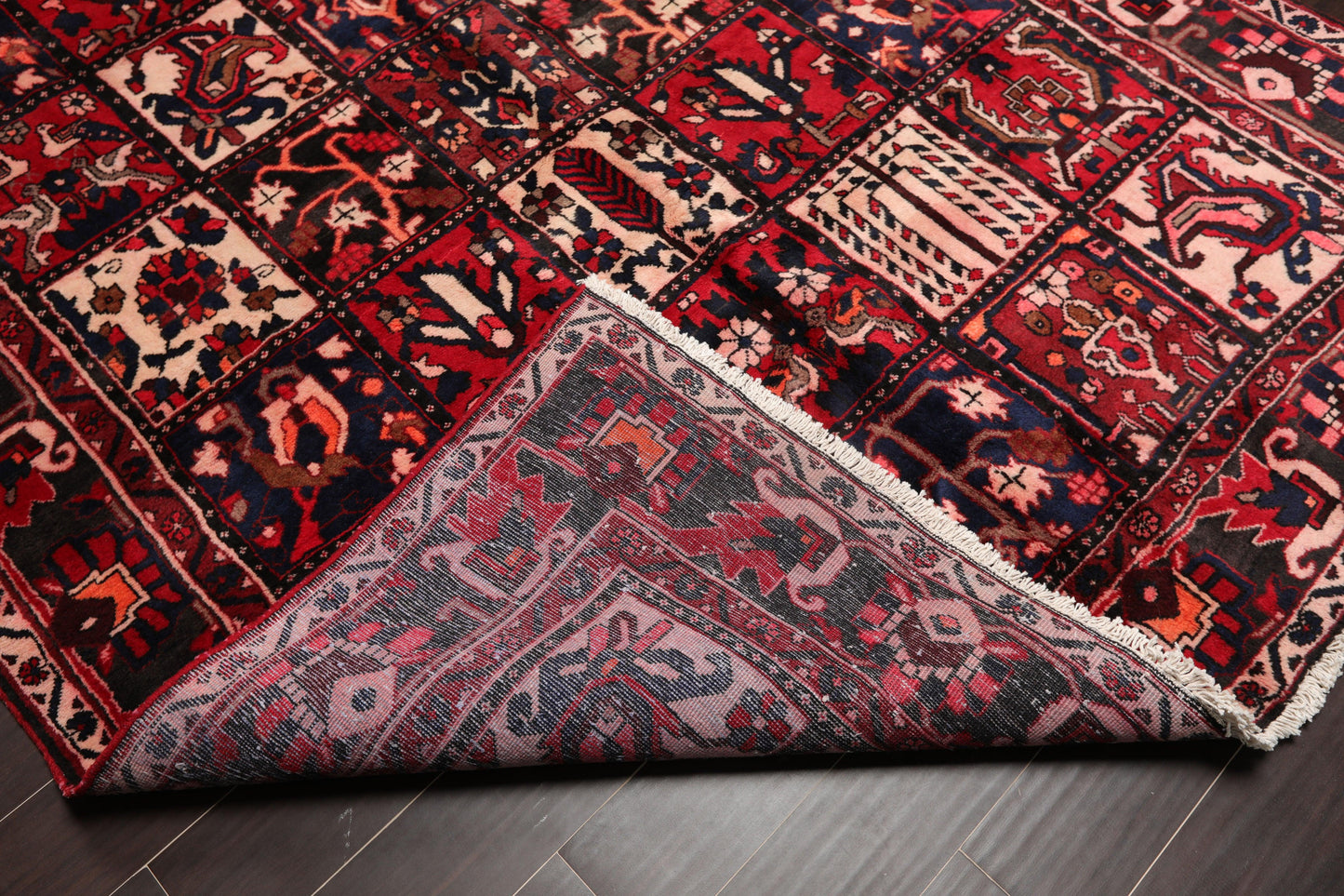 6'7" x 10' Hand Knotted Multi Panel Bhaktiari Traditional Oriental Area Rug Red-4