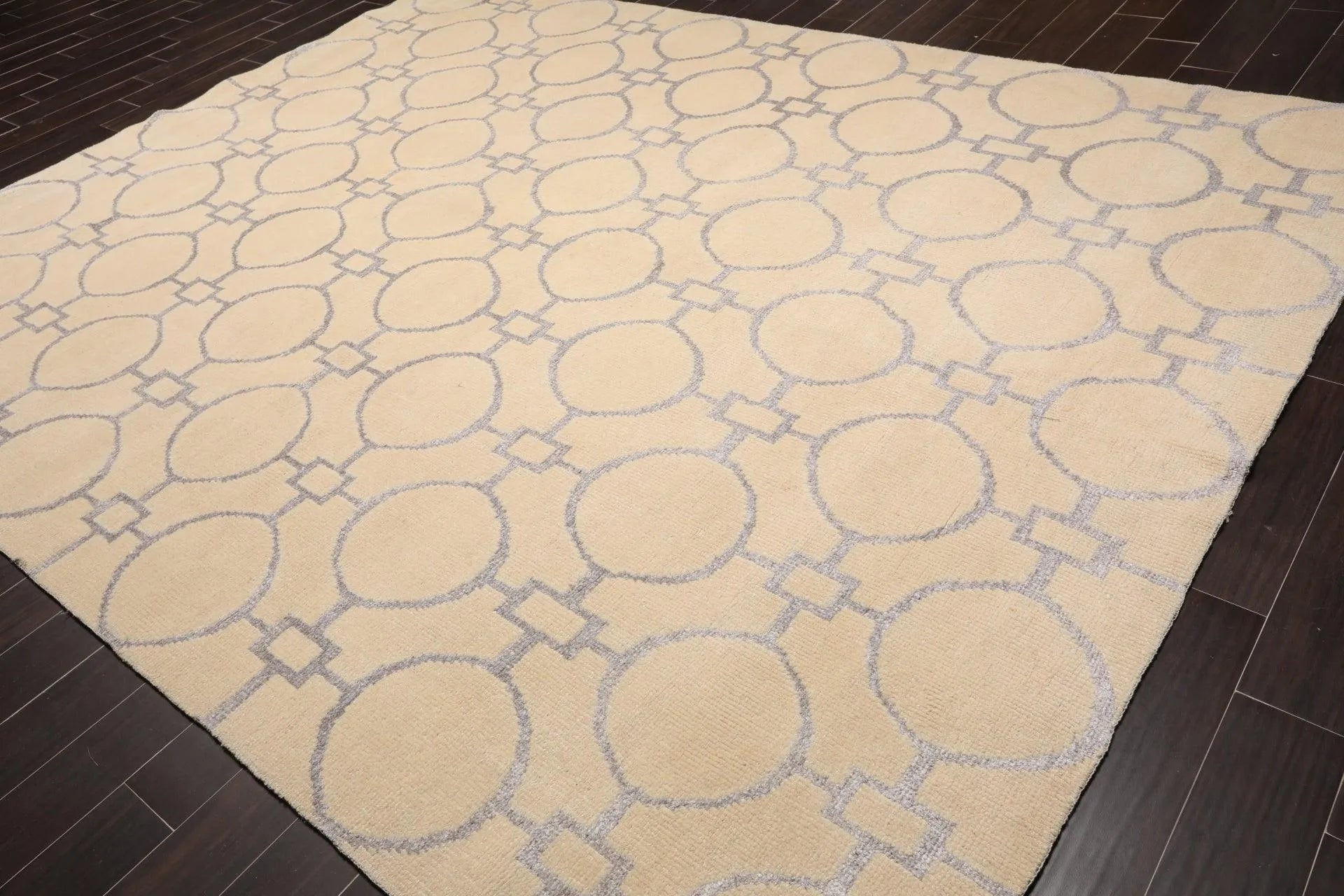 9' x 12' Hand Knotted Wool & Art Silk Modern Area rug Beige-2