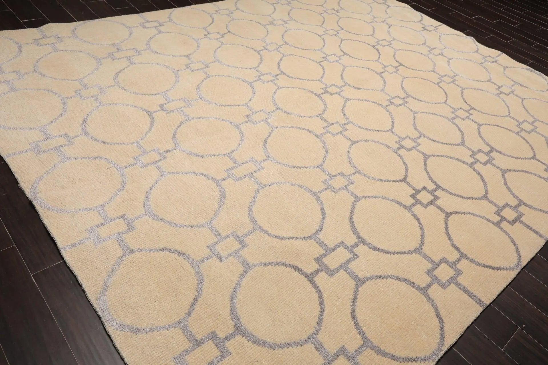 9' x 12' Hand Knotted Wool & Art Silk Modern Area rug Beige-3