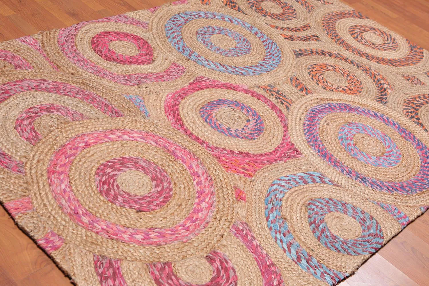 5' x 8' Hand Braided Circle Medley Sisal & Cotton Oriental Area Rug Multi-1
