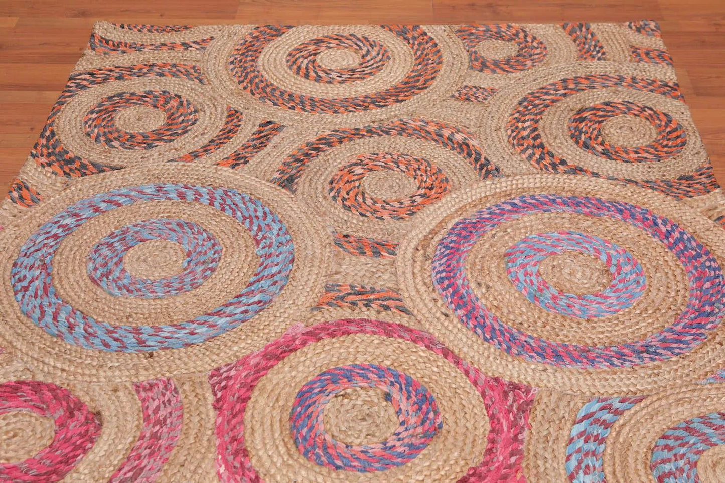 5' x 8' Hand Braided Circle Medley Sisal & Cotton Oriental Area Rug Multi-2