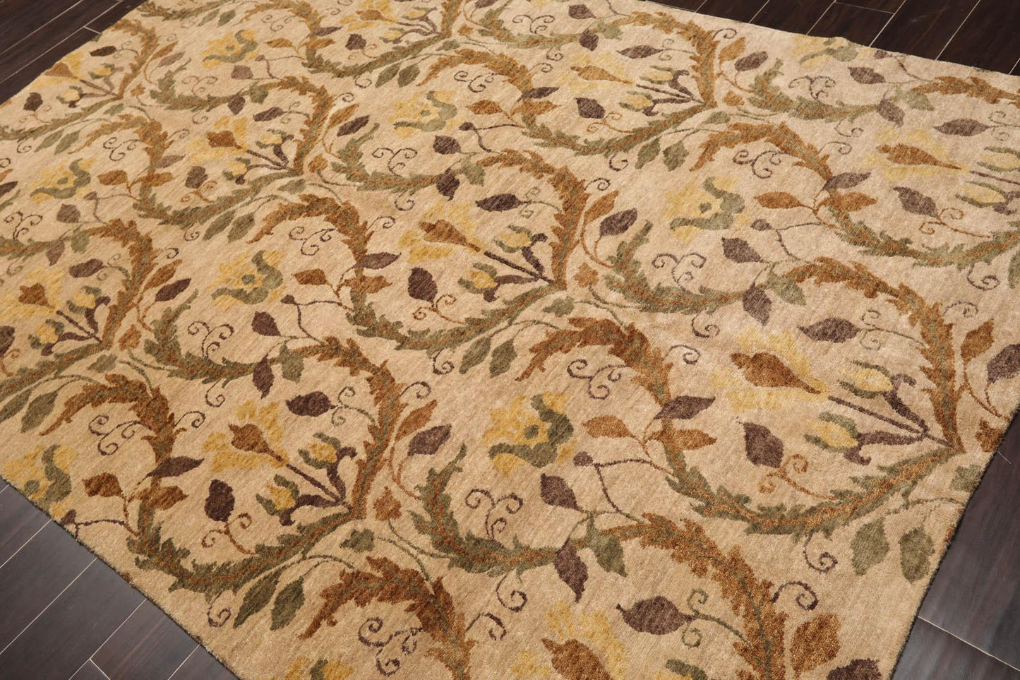 5'11" x 8'10" Hand Knotted Botanical New Zealand Wool Oriental Area Rug Tan-2