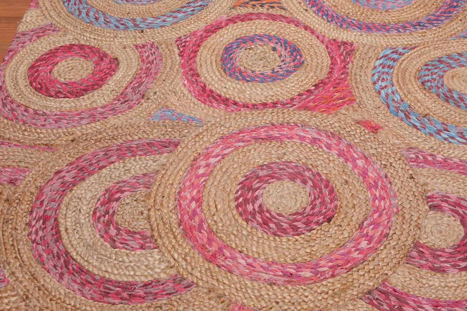 5' x 8' Hand Braided Circle Medley Sisal & Cotton Oriental Area Rug Multi-3