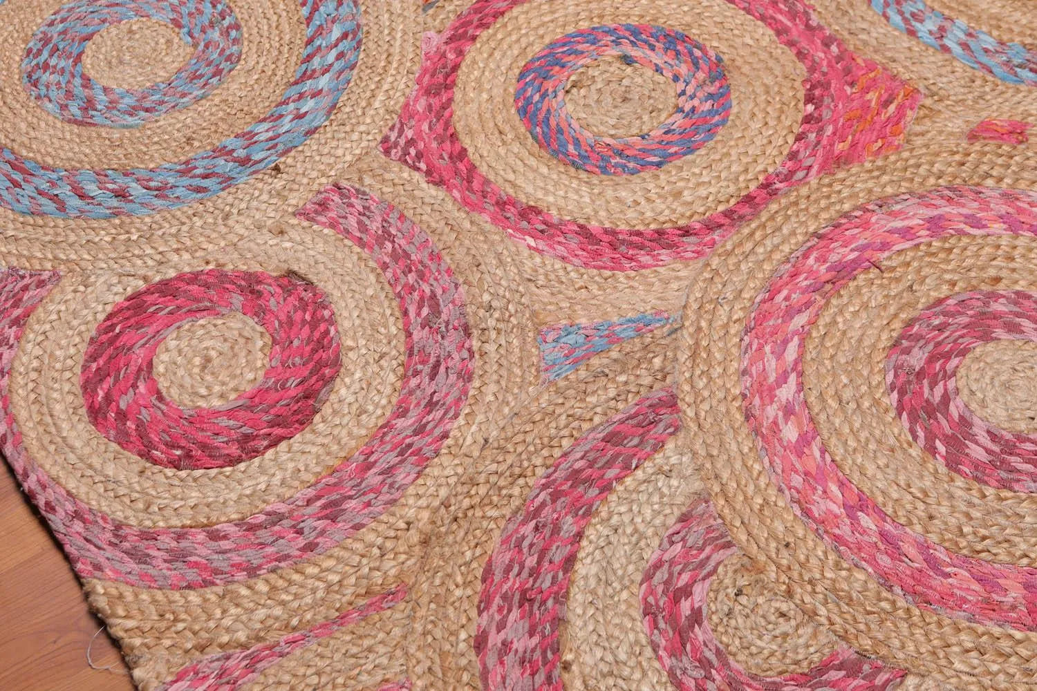 5' x 8' Hand Braided Circle Medley Sisal & Cotton Oriental Area Rug Multi-4