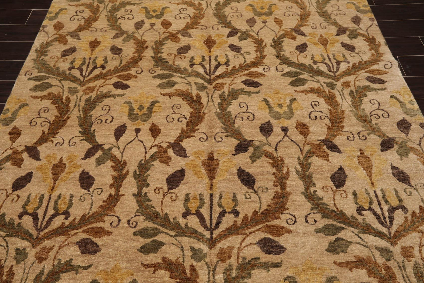 5'11" x 8'10" Hand Knotted Botanical New Zealand Wool Oriental Area Rug Tan-4