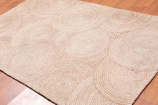 4'9" x 7'9" Hand Braided Sisal & Wool Area Rug Contemporary Beige-0